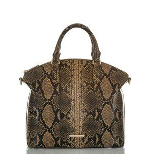 NWT BRAHMIN LARGE DUXBURY COFFEE FELIX SNAKE PRINT